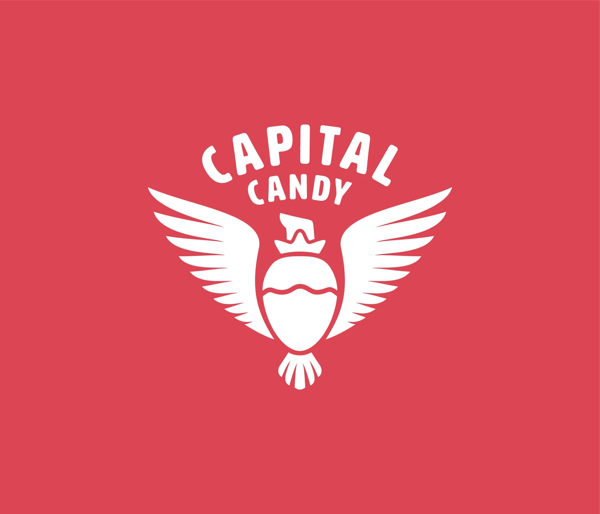 Capital Candy logo in black on a red background, showing the silhouette version for brand color applications