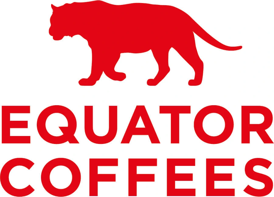 Original Equator Coffees logo — a red puma silhouette above the words EQUATOR COFFEES in bold red type