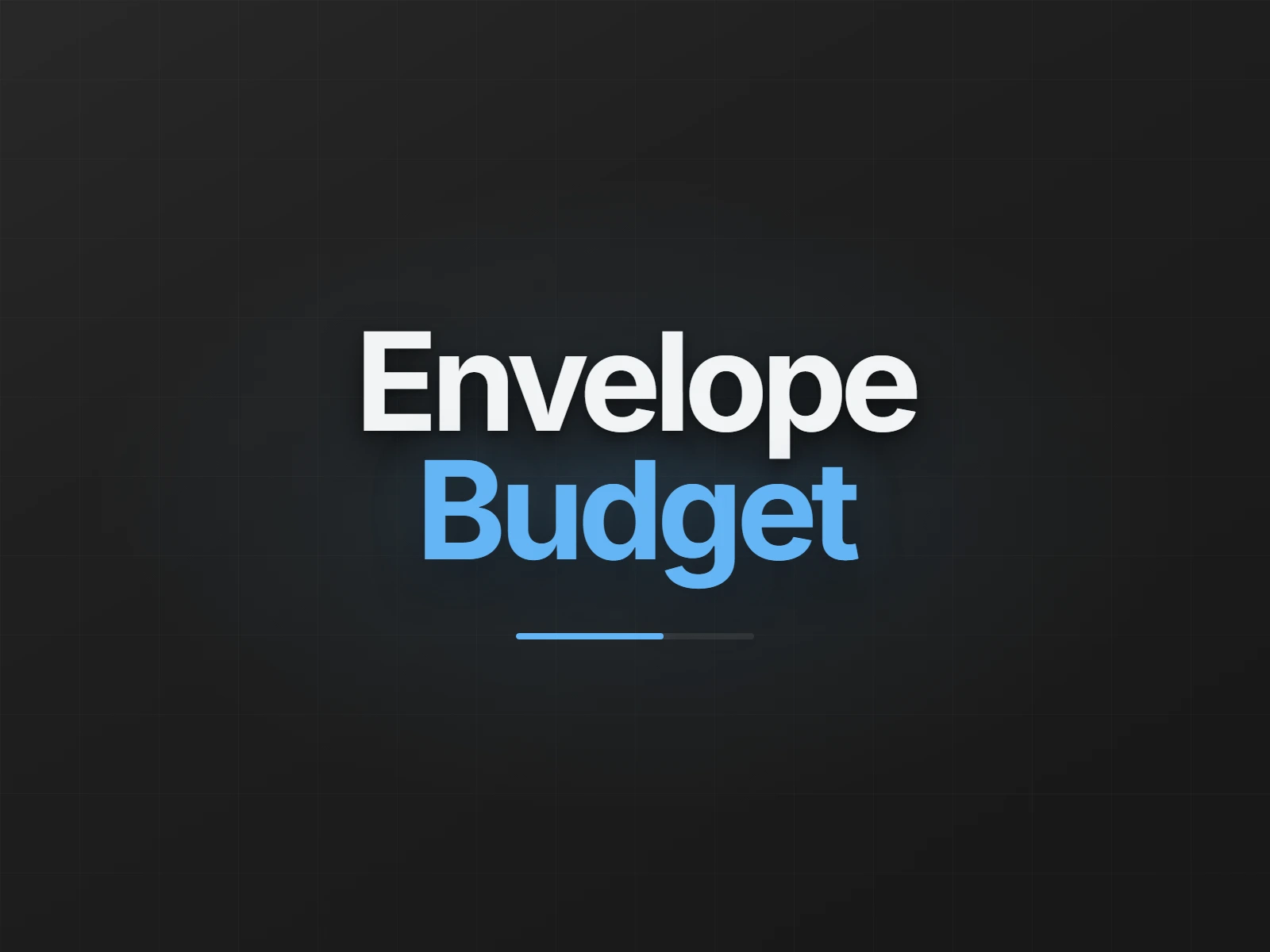 The Envelope Budget wordmark on the app's dark grey, with Budget set in the app's light blue above a partly filled progress bar