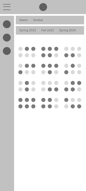 Lo-fi wireframe: plot reservation map showing a grid of aeroponic tower slots across two garden locations