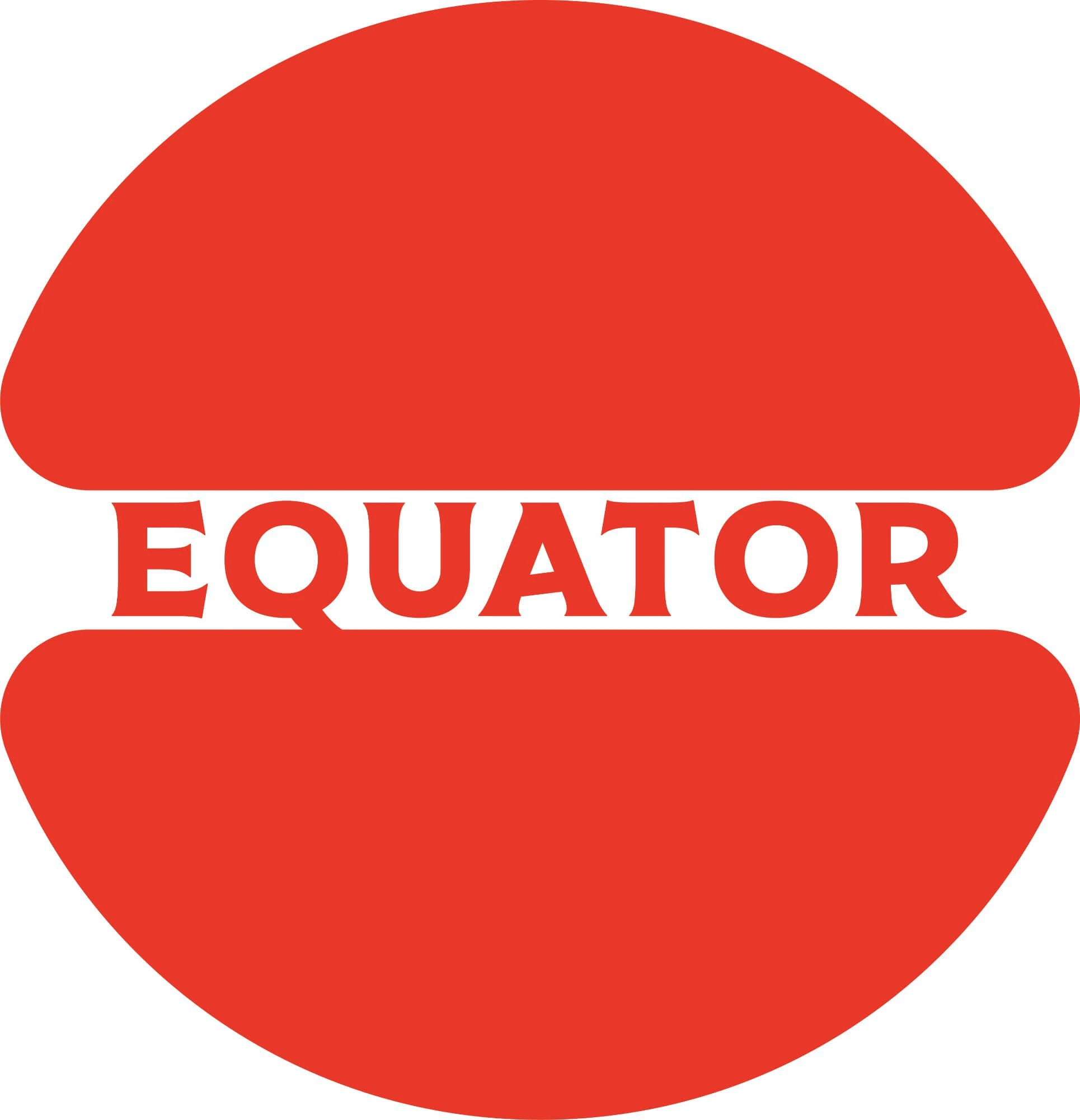 Redesigned Equator Coffees mark — red circular form with two domed halves and EQUATOR across the center band