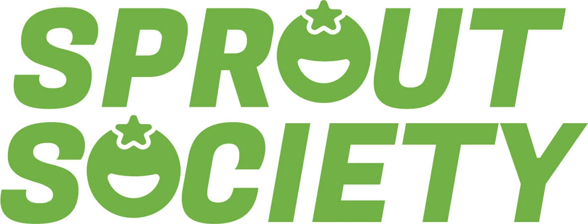 Sprout Society primary logo: bold green wordmark reading Sprout Society with the smiley character embedded in the lettering
