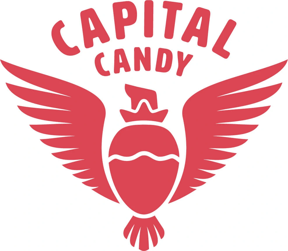 Capital Candy logo in red on a white background, for light surface applications