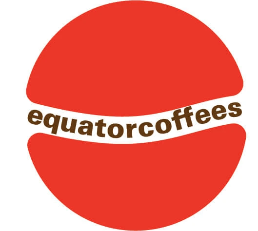 Near-final logo rough — filled dome form with equatorcoffees in brown type, close to the final mark