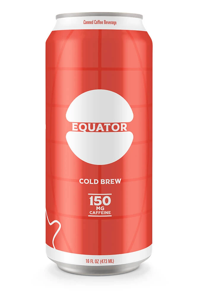 Equator cold brew can front — red can with the Equator mark in white and Cold Brew label
