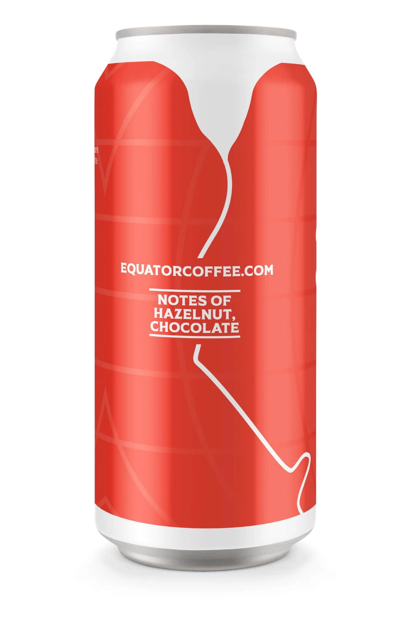 Equator cold brew can side — showing notes of hazelnut and chocolate with the equator line motif wrapping around
