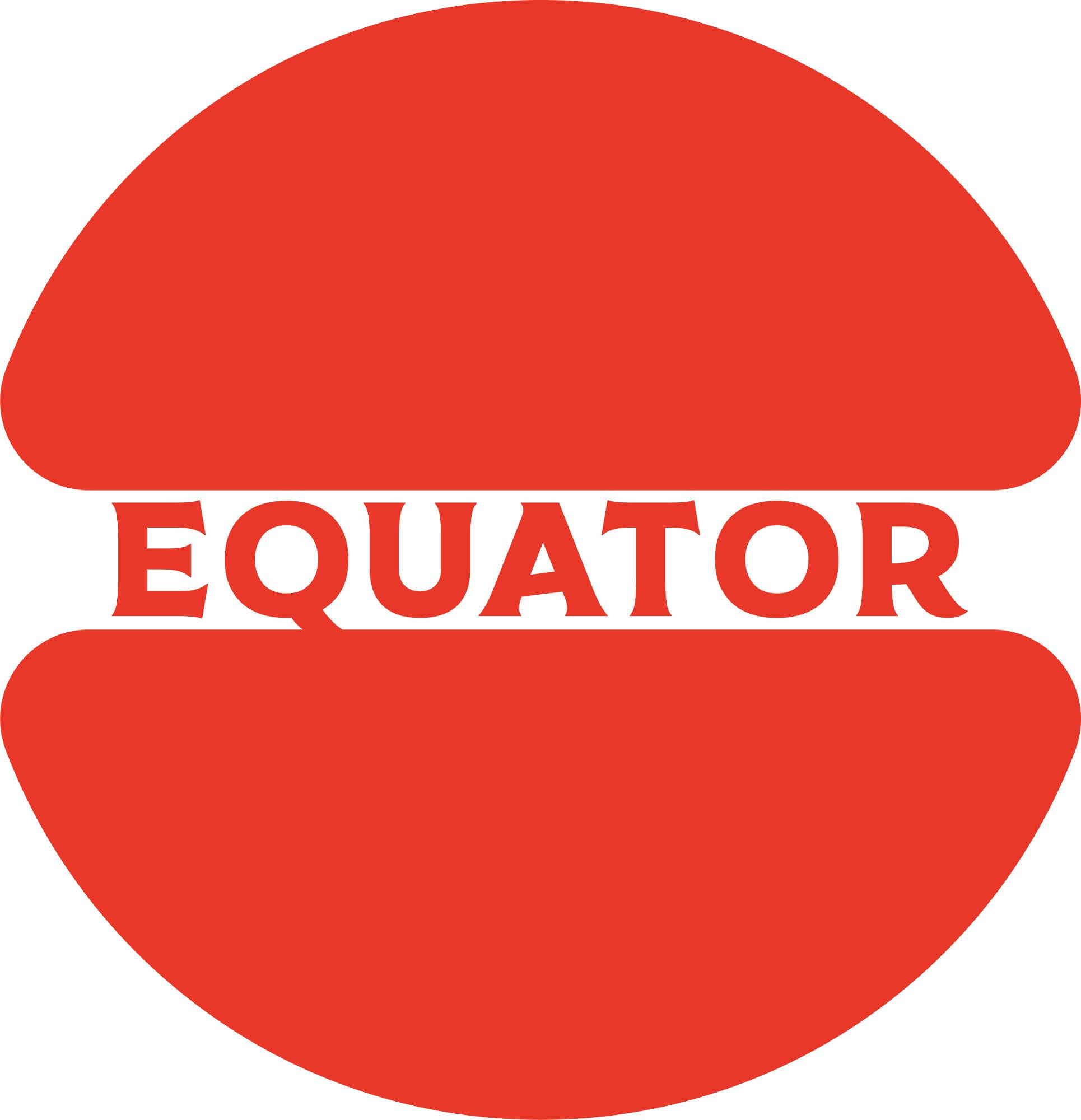 Redesigned Equator Coffees mark — red circular form with two domed halves and EQUATOR across the center band