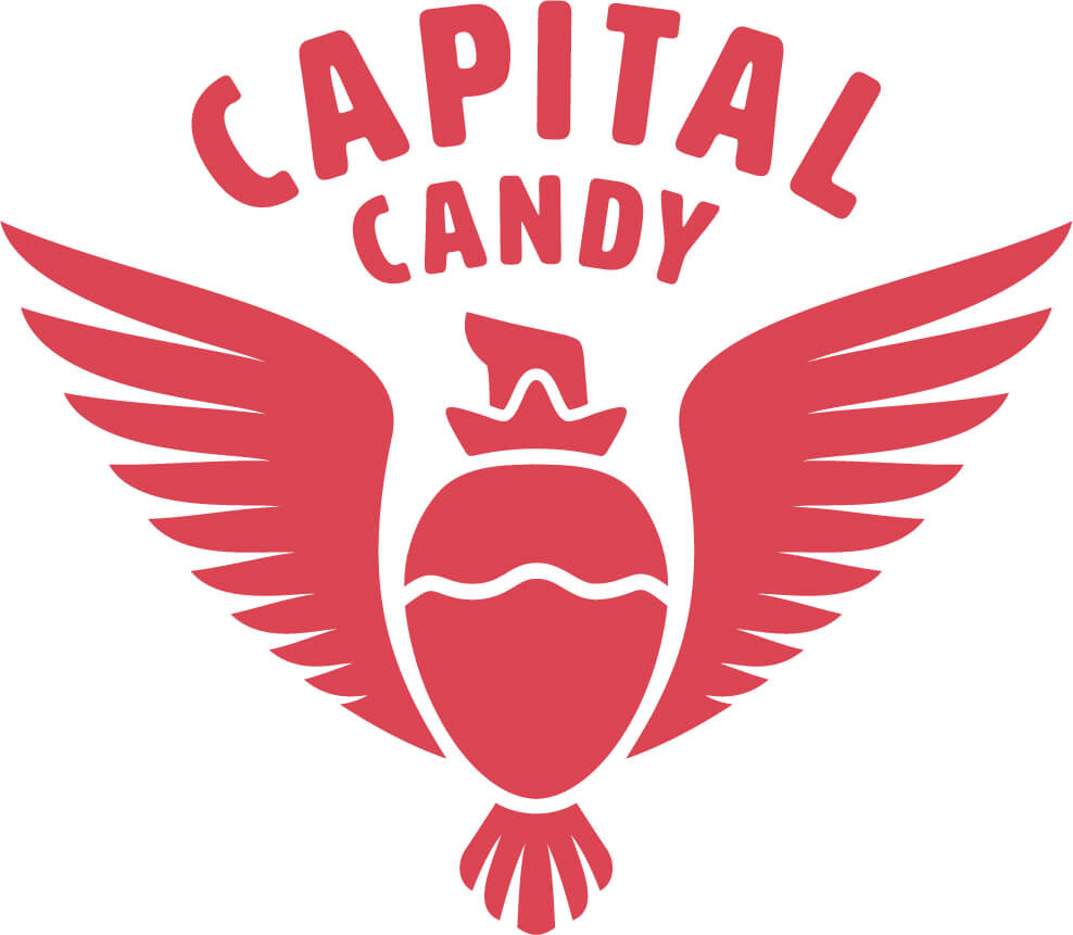 Capital Candy logo in red on a white background, for light surface applications